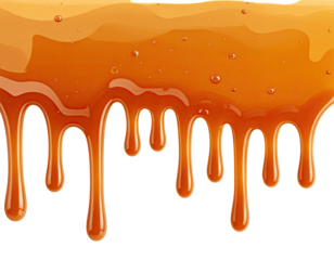 Dripping, shiny, translucent caramel against a black background