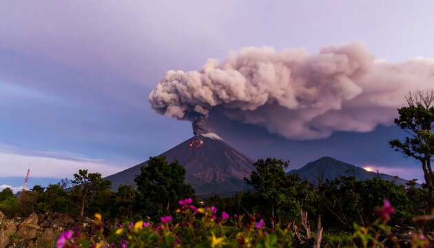 Volcanic eruption at dusk - Powered by Adobe