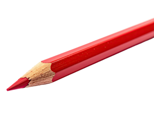 Close-up of a sharpened red colored pencil, against a stark black backdrop