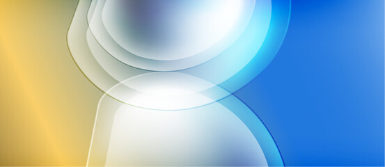 Abstract composition. Overlapping shapes create luminous effect. Gold, blue hues dominate visual space. Smooth gradients present modern aesthetic.