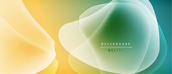 Abstract fluid shapes blend, creating vibrant gradient background. Soft colors overlap, suggesting movement, depth. Minimal text present.