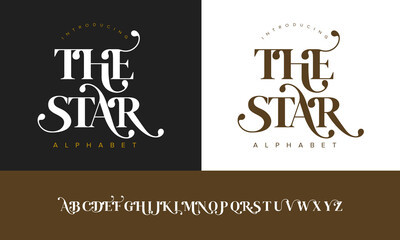 The Star alphabet font with luxurious decorative details, ideal for fashion branding, elegant invitations, and creative projects