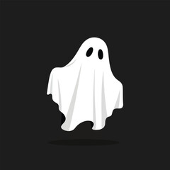 A white cartoon ghost floats against a dark background, casting a shadow below.