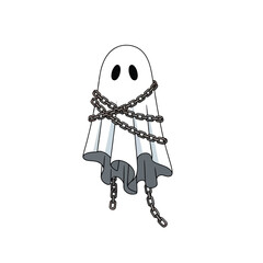 A cartoon ghost figure draped in chains, floating against a white background.