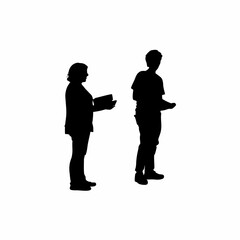 Silhouette of campaign workers organizing book donation drives isolated on white background