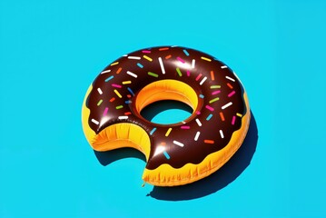 a donut with sprinkles on it is shown on a blue background