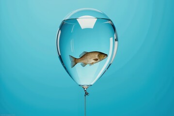 a fish inside a balloon on a blue background