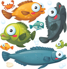 Isolated Cute Fish Cartoon Collection