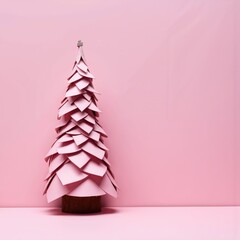 a pink christmas tree made out of paper