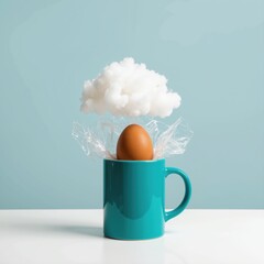 egg in a teacup with a cloud