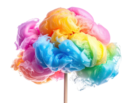 Colorful cotton candy on a stick, vibrant rainbow of pastel, against black