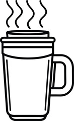 travel mug with steam rising illustration on transparent background