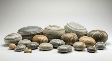 Earth's Serene Patterns: A Harmonious Collection of Smooth, Naturally Striped Stones