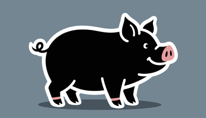 Happy cartoon pig illustration on gray background