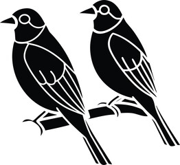 two birds on branch illustration on transparent background