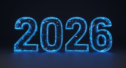 Year 2026 blue glowing numbers
