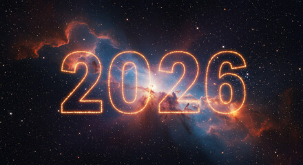 Year 2026 against cosmic backdrop