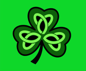 Lucky green shamrock on vibrant green background