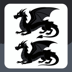 Obraz premium Majestic black dragons in silhouette against white background