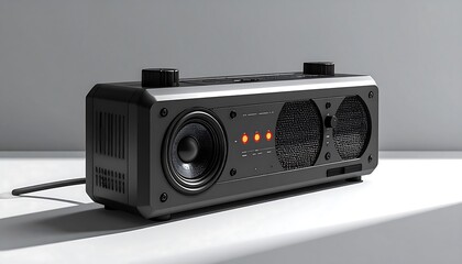 Modern, rectangular, black audio device