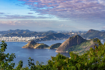 Expansive view of Guanabara Bay and the city of Rio de Janeiro, highlighting Morro da Urca and Pao...