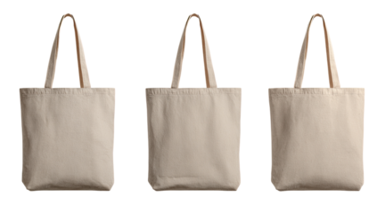 Three beige canvas tote bags