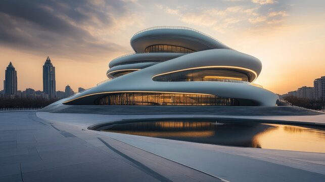 Modern Architectural Marvel at Sunset