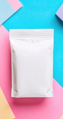 White pouch on colorful geometric background