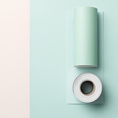 Pastel cylinder & roll on rectangles, pale pink/blue back