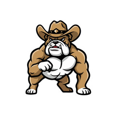 Cowboy Dog Logo, Strong Bulldog With Cowboy Hat, Mascot Logo Style, Bold Lines