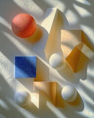 Geometric shapes, textured surfaces, sunlight patterns