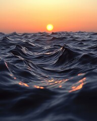 Ocean waves sparkle under a bright, rising sun