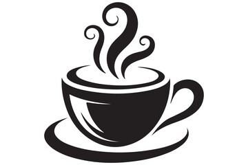 Coffee cup silhouette with steam hot drink vector illustration
