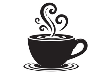 Coffee cup silhouette with steam hot drink vector illustration
