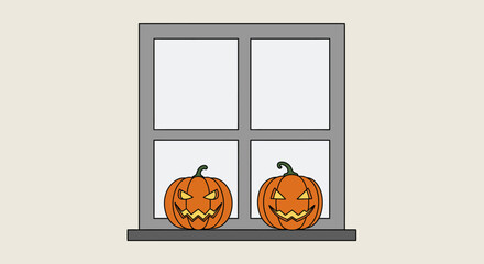 Two carved Halloween pumpkins sitting on a windowsill, ready for trick-or-treaters