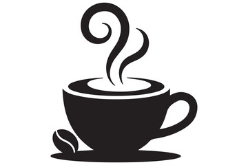 Coffee cup silhouette with steam hot drink vector illustration

