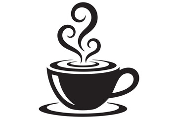 Coffee cup silhouette with steam hot drink vector illustration
