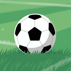 Fototapeta premium Vibrant soccer ball on lush green field under bright sunlight