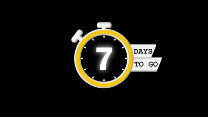 Countdown timer animation, 7 days to go reminder, stopwatch countdown design, motion graphics launch video, event preparation simple timer numbers