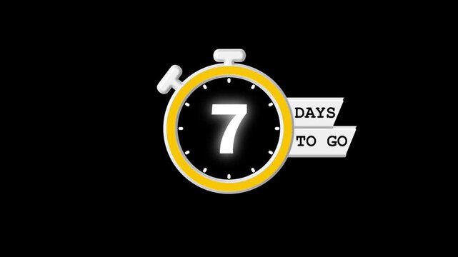 Countdown timer animation, 7 days to go reminder, stopwatch countdown design, motion graphics launch video, event preparation simple timer numbers