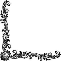 A filigree heraldic crest motif floral pattern corner border frame design element. Original design in a vintage style.