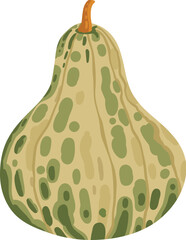 Autumn element. Natural eco pumpkin. Yellow, orange and red, green tree foliage colors fall season, harvest hand drawn element. Vector illustration