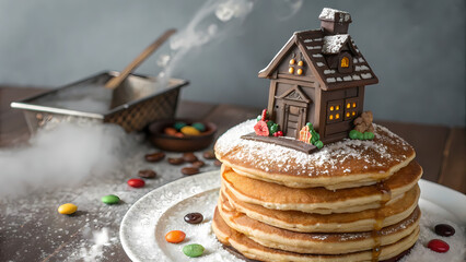 Haunted House Pancake Stack, Halloween Celebration