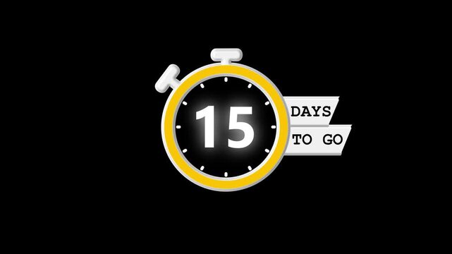 Countdown timer animation, 15 days to go reminder, stopwatch motion graphics, event launch preparation video, simple timer countdown design