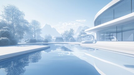 Obraz premium Futuristic Mountainside Residence: Serenity and Modern Design