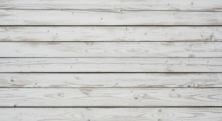 Weathered white wooden planks with natural grain patterns and knots. The aged timber surface shows authentic wear with subtle cracks and imperfections, perfect for rustic backgrounds.