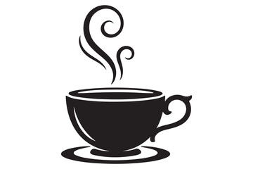 Coffee cup silhouette with steam hot drink vector illustration
