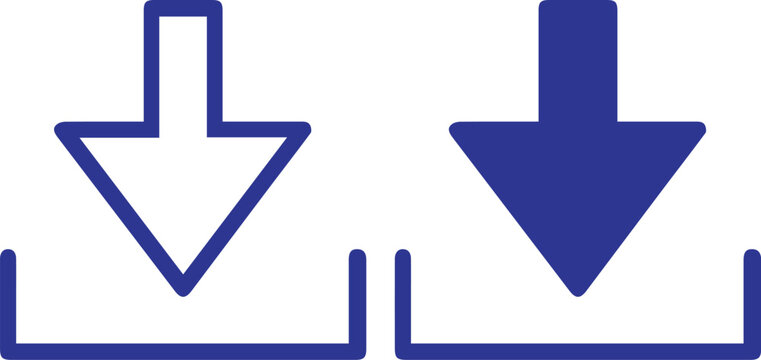 simple blue arrow icon, minimalist arrow symbol, downloadable file icon, arrow pointing down, vector illustration"