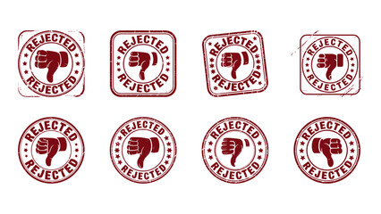 Set of Red Grunge Rejected Stamps with Thumbs Down Icon
