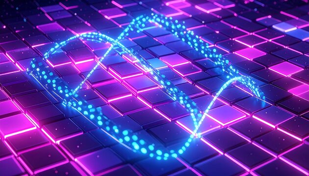 Neon grid with glowing wave - Powered by Adobe